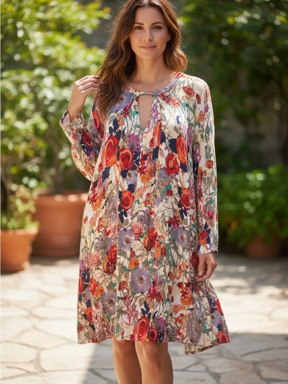 Umgee Floral Button-Front Blouse in Multicolor - Picture 7 of 7